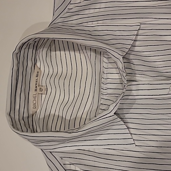 RACHEL Rachel Roy Long Shirt Tail Pinstripe Shirt Top White Black 16W - Picture 9 of 12